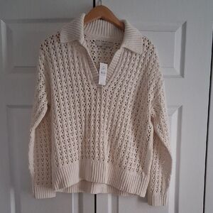 LOFT Cream V-Neck Sweater